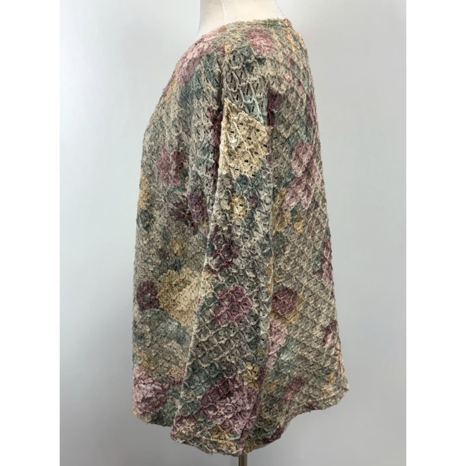 Vintage VINTAGE Cape Isle Knitters Floral Crochet Sweater Womens Large Tunic 90s Cottagecore Size L / US 10 / IT 46 - 2 Thumbnail