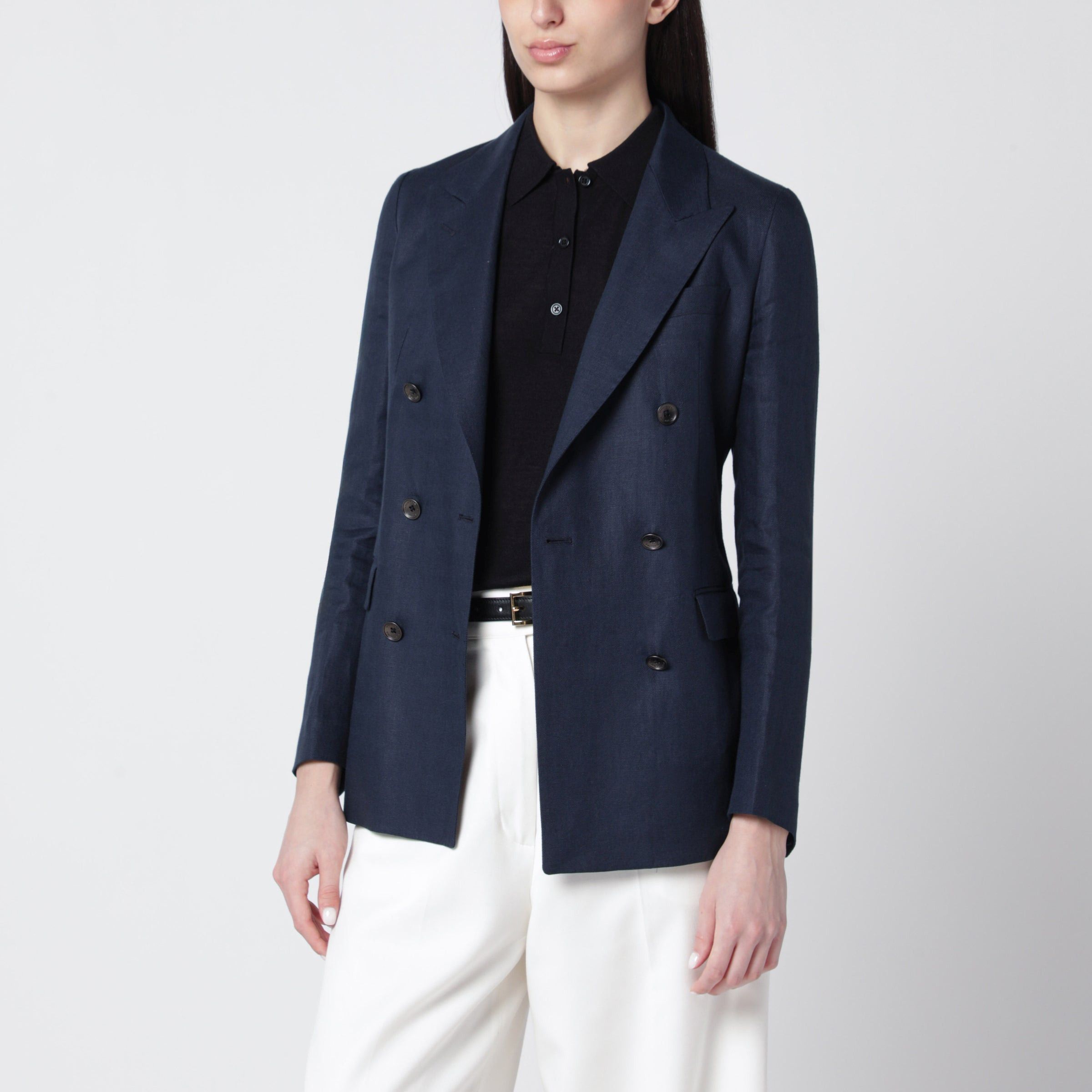 Tagliatore Tagliatore Navy Blue Double-Breasted Linen Jacket Size L / US 10 / IT 46 - 1 Thumbnail