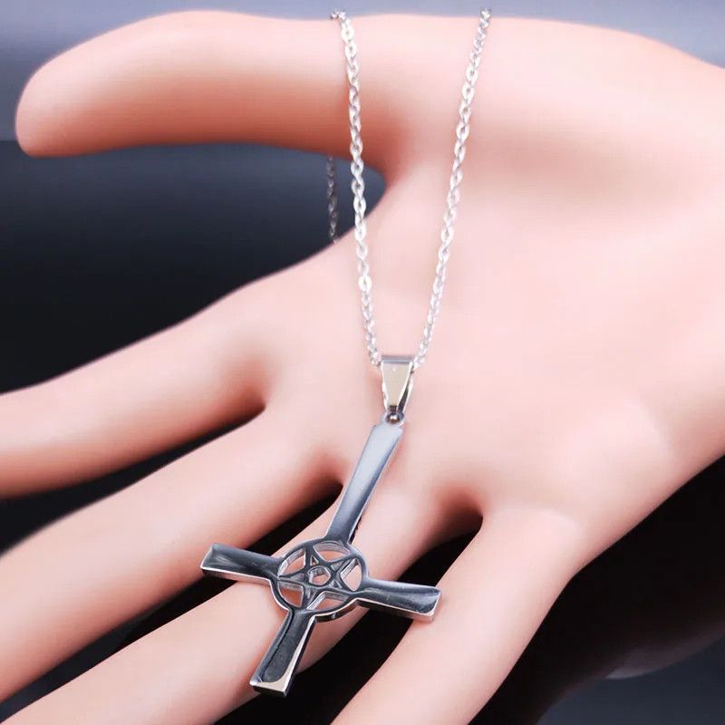 Jewelry Inverted Cross Occult Pentagram Pendant Necklace Emblem Size ONE SIZE - 5 Thumbnail