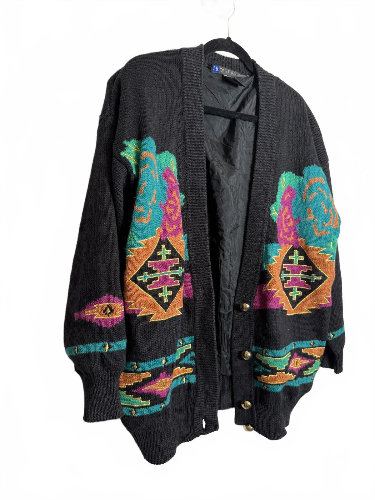 Unknown London Vintage Aztec Tribal Print Oversize Black Cardigan Size S / US 4 / IT 40 - 3 Thumbnail