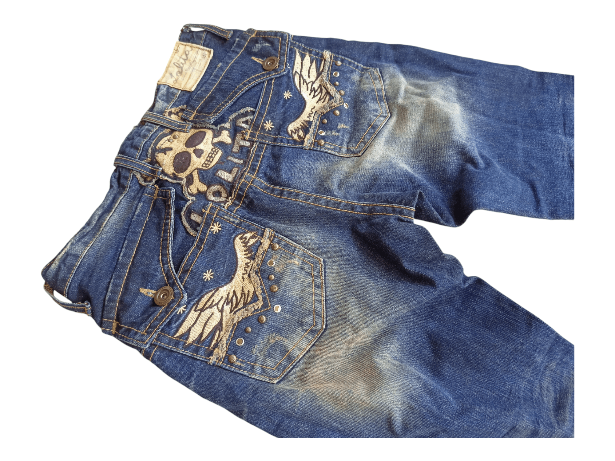 Japanese Brand Crazy Lolita Skulls Embroidery Mud Max Jeans Size US 28 / EU 44 - 6 Thumbnail