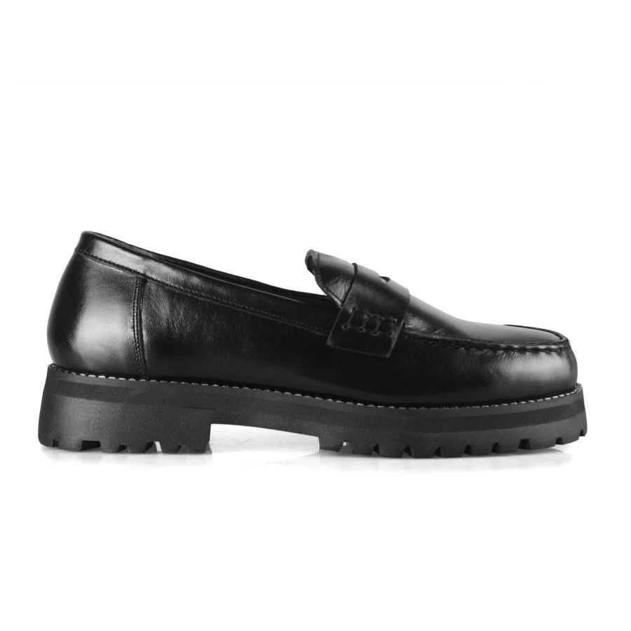 Designer × Genuine Leather Azco Chunky Loafer Leather Black Size US 10 / EU 43 - 2 Thumbnail