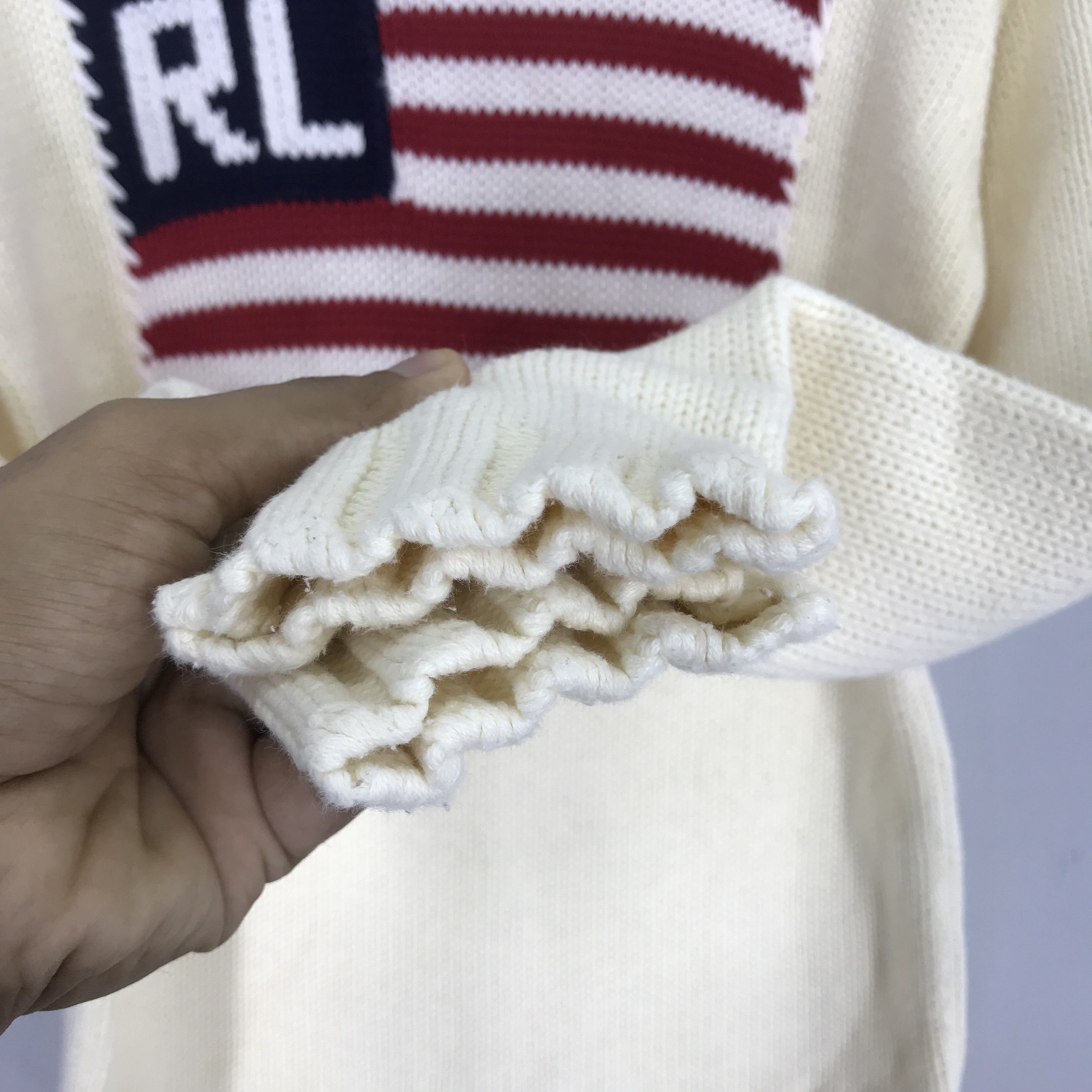 Polo Ralph Lauren × Ralph Lauren × Vintage Vintage Polo Ralph Lauren Cable Knit RL Flag Logo Sweater Size S / US 4 / IT 40 - 7 Thumbnail