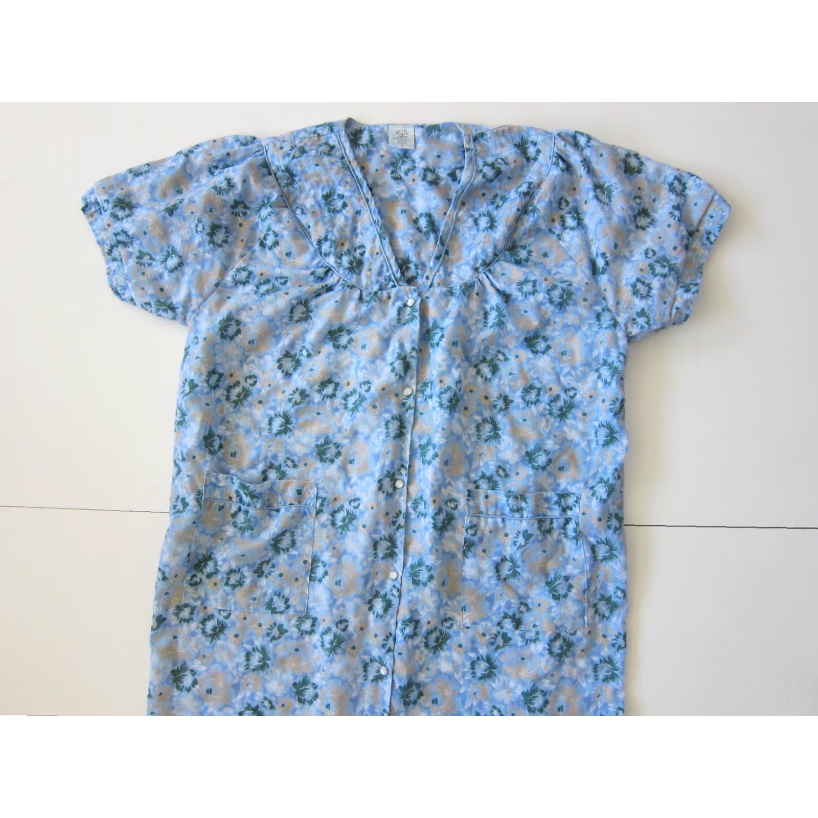 Vintage VINTAGE Nick & Sarah Cotton Blue Green Floral Button Down Pocket Maxi House Dress Plus 1X Size XL / US 12-14 / IT 48-50 - 7 Thumbnail