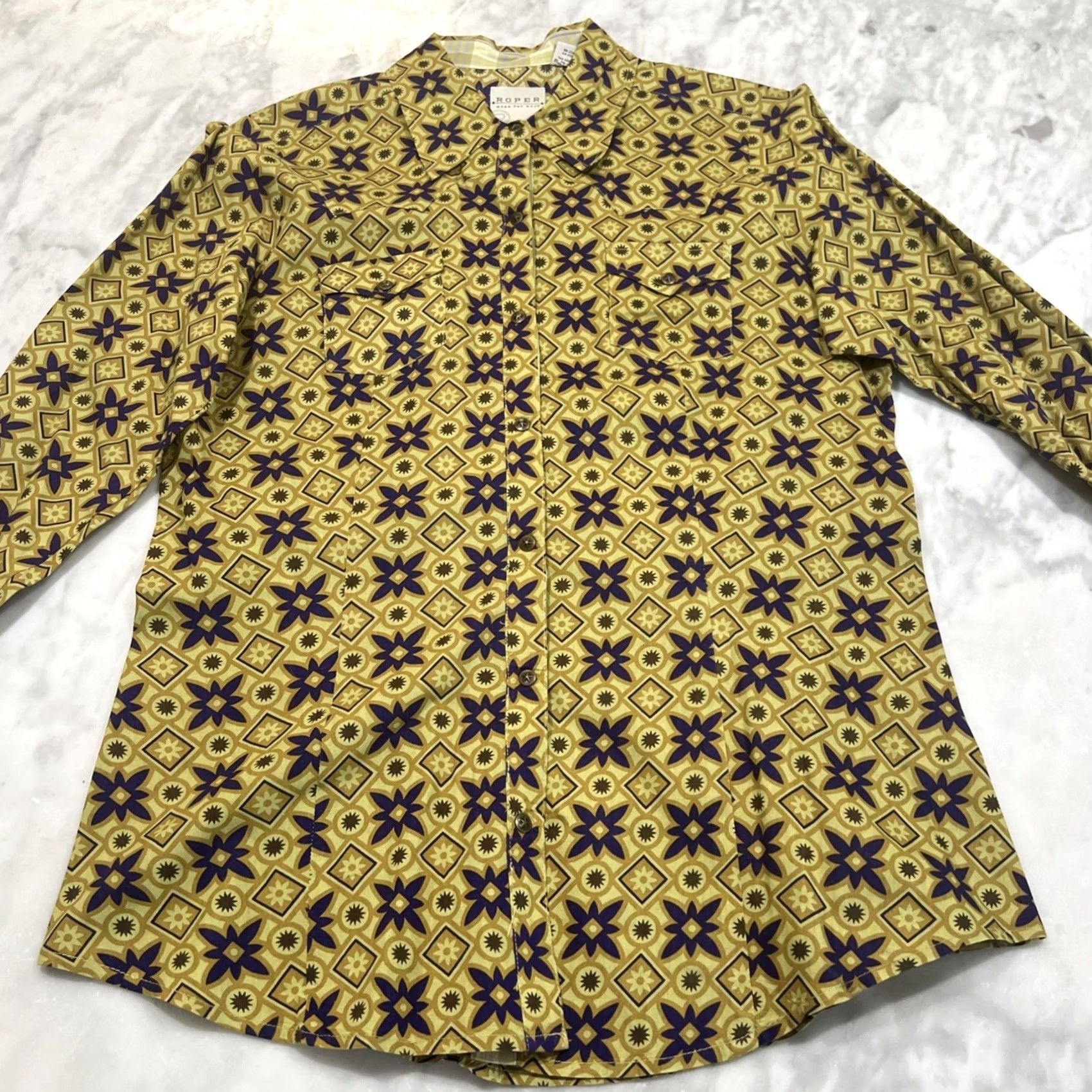 Roper Roper Pearl Snap Shirt Women Large Western Geometric Cowgirl Southwest Diamond Multicolor Button-Up Regular Cotton Shirt Size L / US 10 / IT 46 - 4 Thumbnail