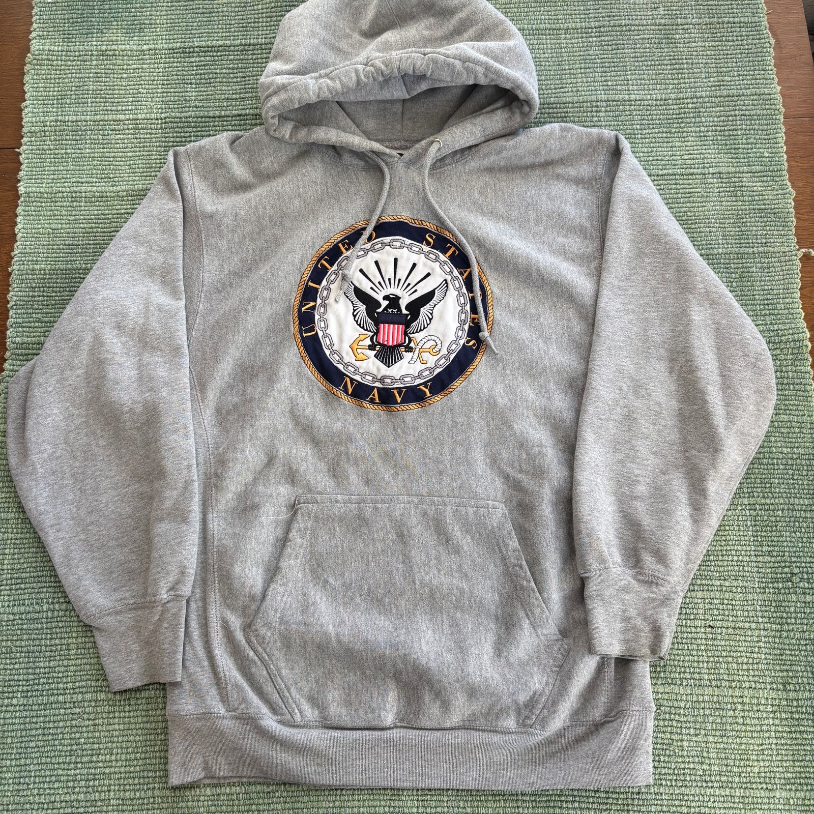 Steve And Barrys × Vintage Vintage US Navy Gray Embroidered Reverse Weave Style Hoodie Size US M / EU 48-50 / 2 - 1 Thumbnail