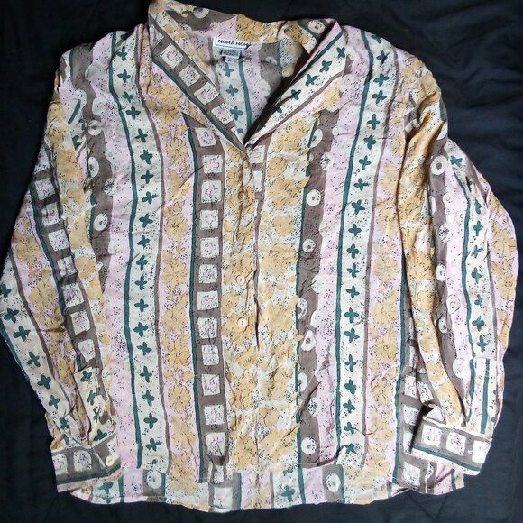 Other Vintage Nora Noh Geometric Stripes Pattern Silk Button Shirt Size L / US 10 / IT 46 - 2 Thumbnail