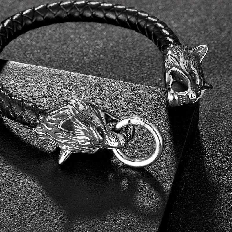 Other Viking Wolf Double Head Bracelet Punk Gift For Him Size ONE SIZE - 3 Thumbnail