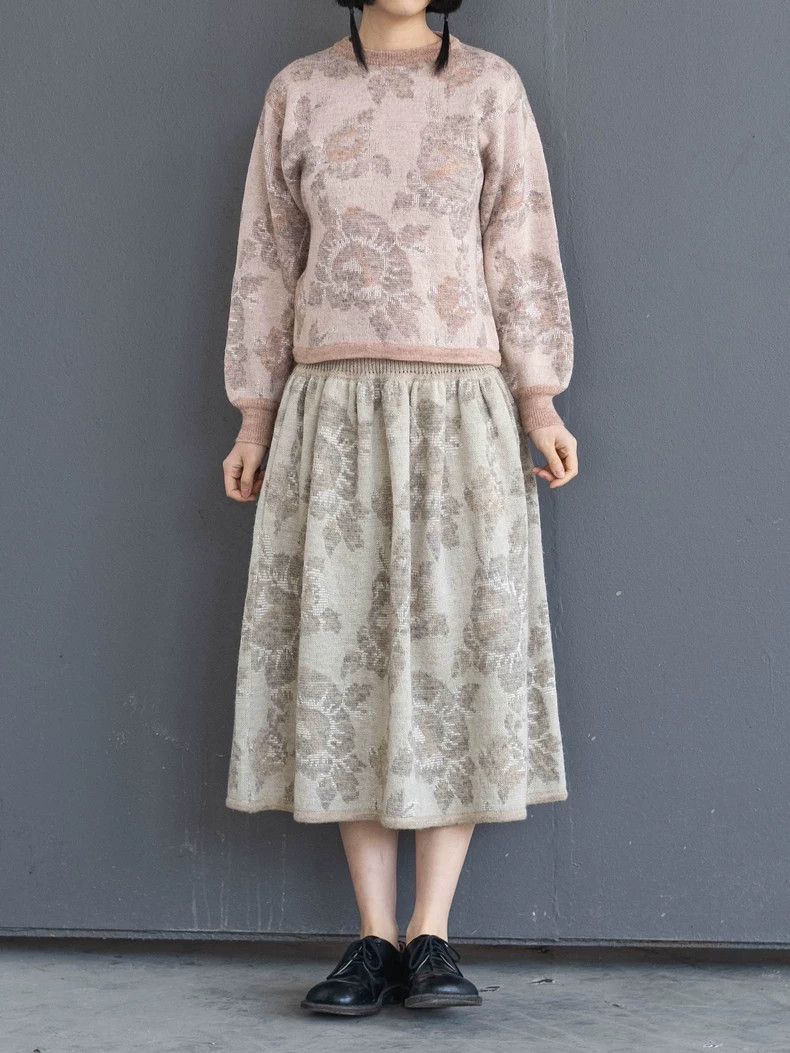 KENZO Fine beige floral knit skirt