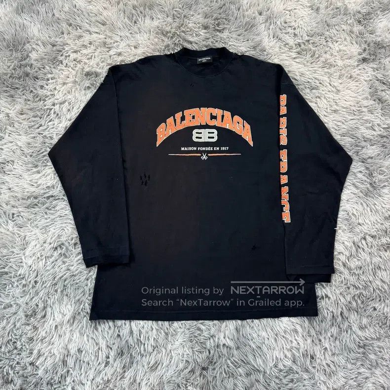 Balenciaga Balenciaga Scissor Destroyed Long Sleeve Hoodie Sweatshirt Size US S / EU 44-46 / 1 - 1 Thumbnail
