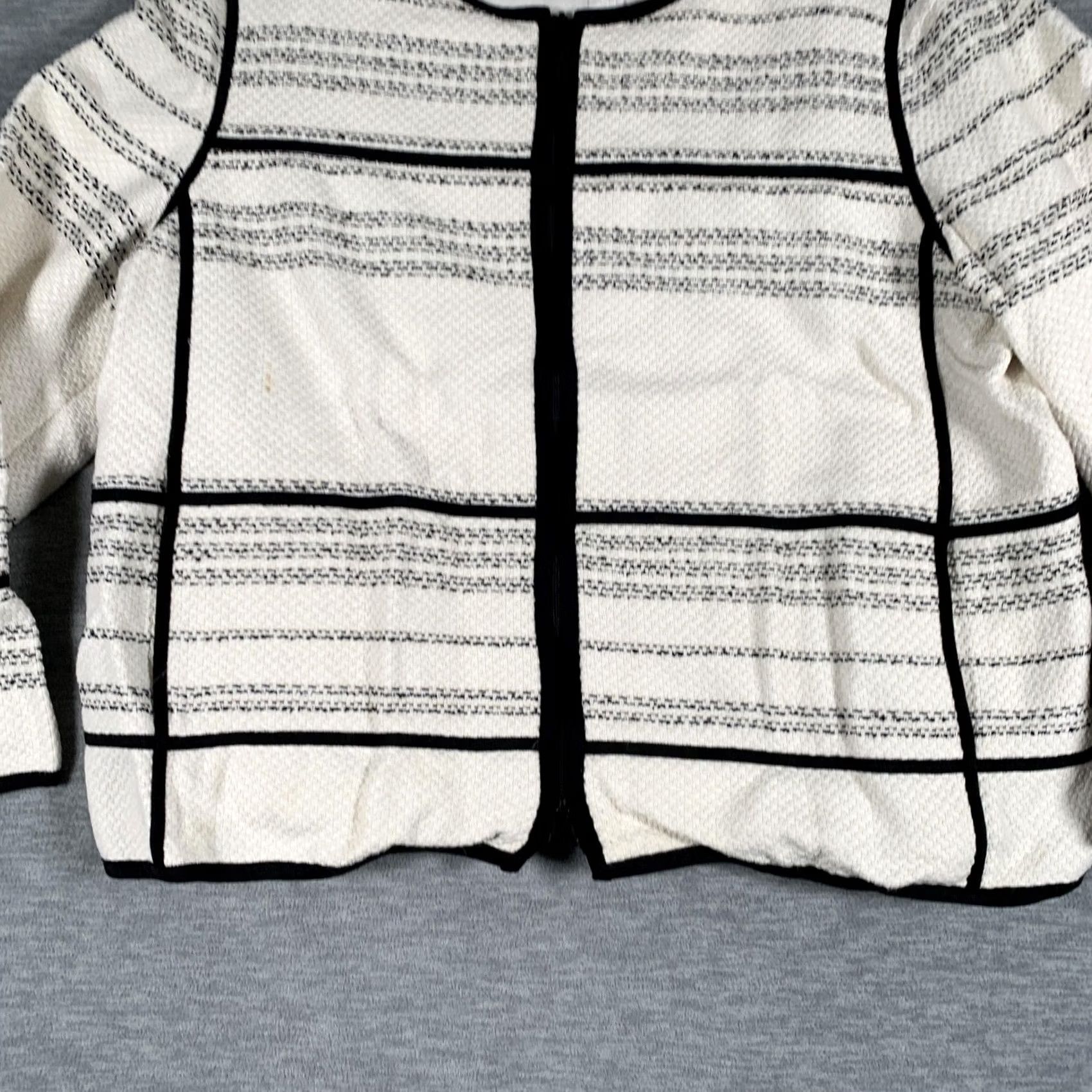 Vintage Lafayette 148 New York Jacket Womens Large White Stripe Tweed Collarless Zip Size L / US 10 / IT 46 - 3 Thumbnail