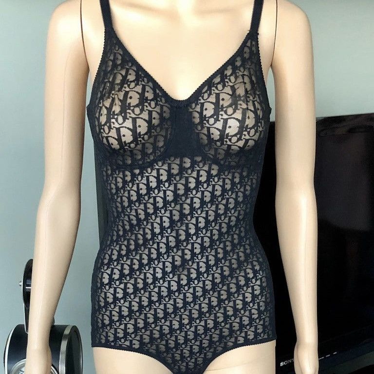 Dior Rare Vintage Christian Dior 1990’s Monogram Sheer Bodysuit Size L / US 10 / IT 46 - 1 Thumbnail