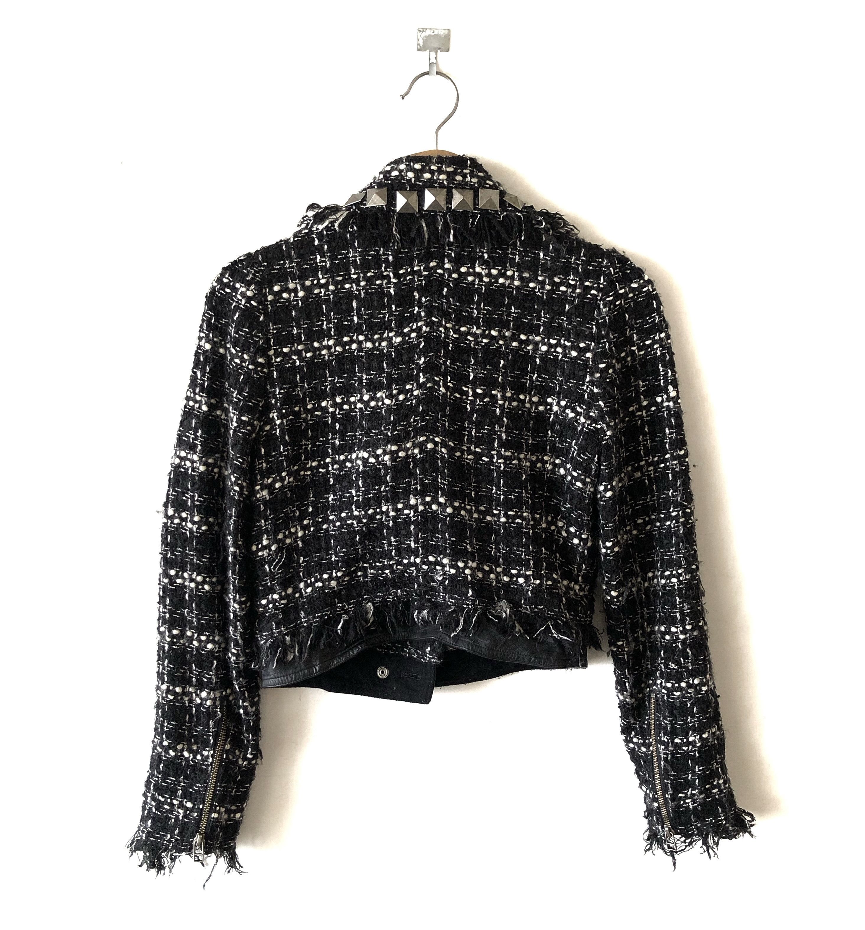 Japanese Brand RARE🔥JAPAN AULA AILA COW LEATHER TWEED STUDS DOUBLE COLLAR Size XS / US 0-2 / IT 36-38 - 3 Thumbnail