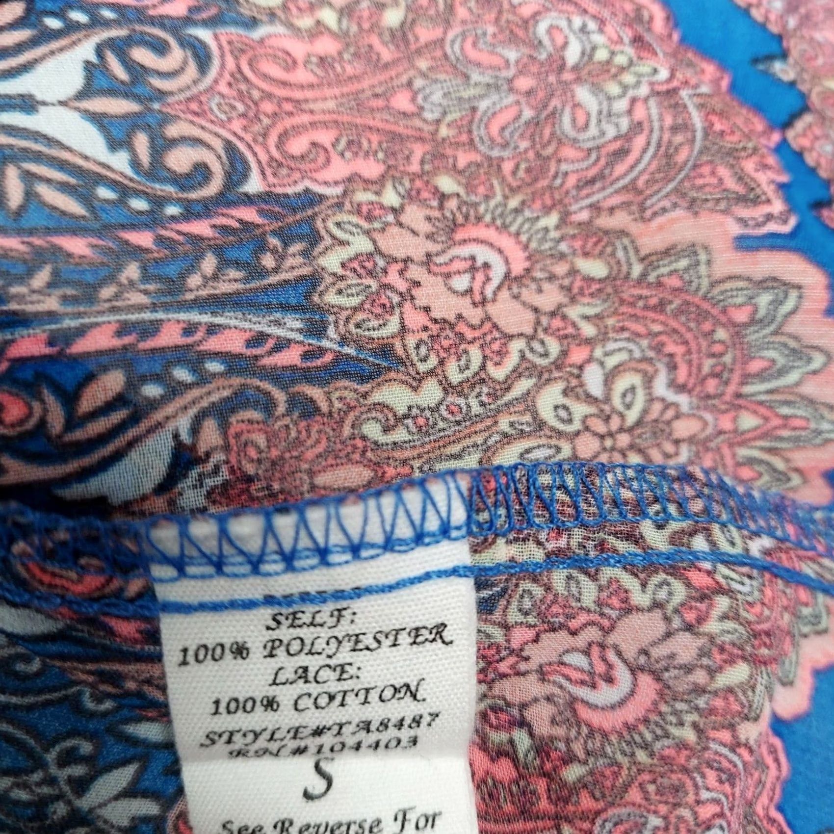 Vintage MINE Womens Embroidered Lace Back Boho Tank Top Paisley Floral Blue Size Small Size S / US 4 / IT 40 - 6 Thumbnail