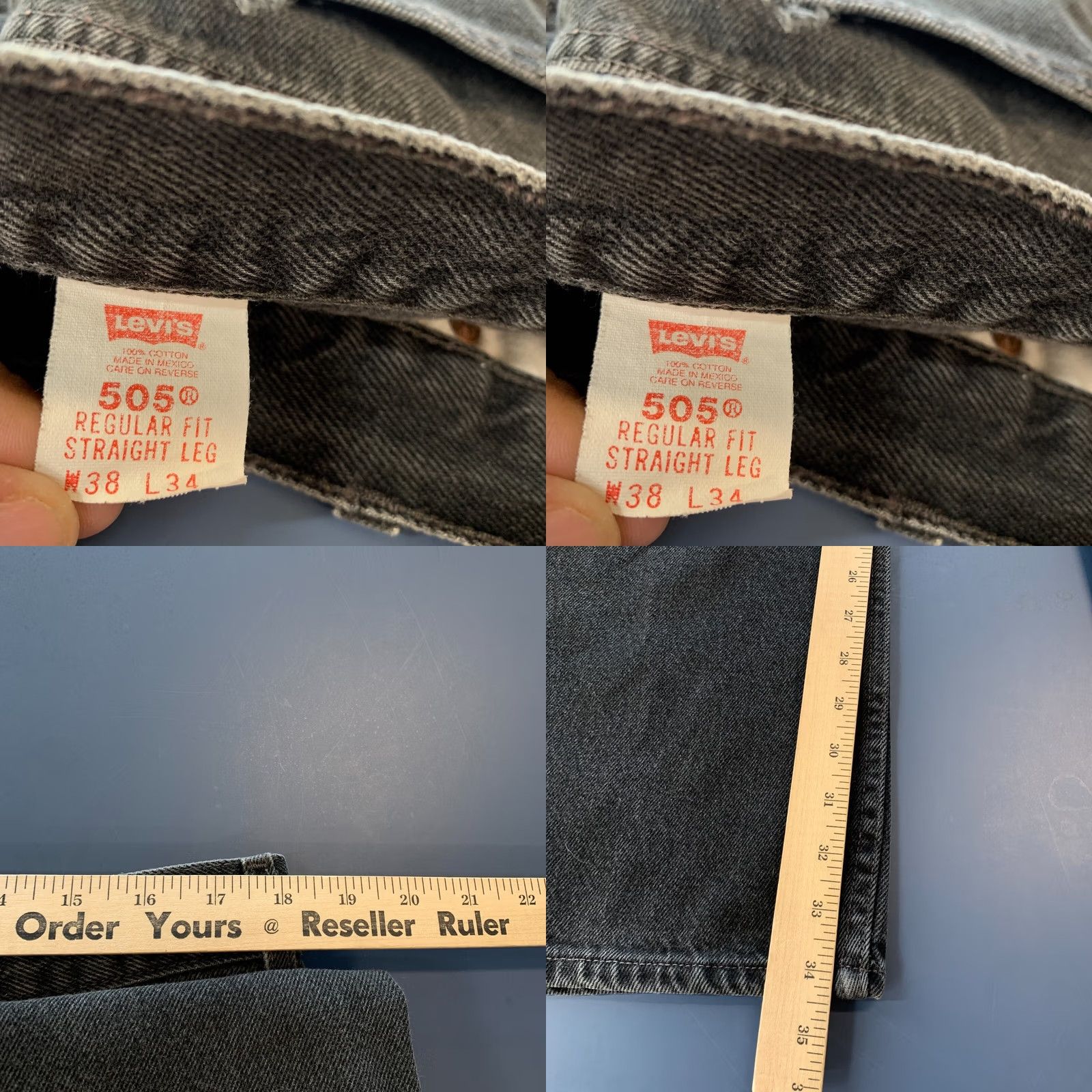 Levi's VINTAGE Levi's 505 Black Denim Jeans Mens Straight Regular 35x34 90s Theme Leather? Size US 38 / EU 54 - 10 Thumbnail