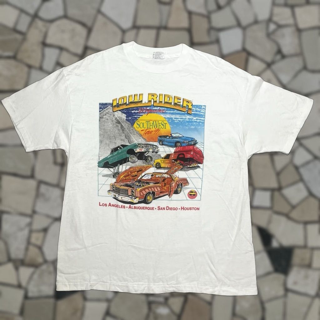 VINTAGE Hanes T-Shirt 90s Lowrider Cholo Chicano Art Graphic Print XL White Mens Womens