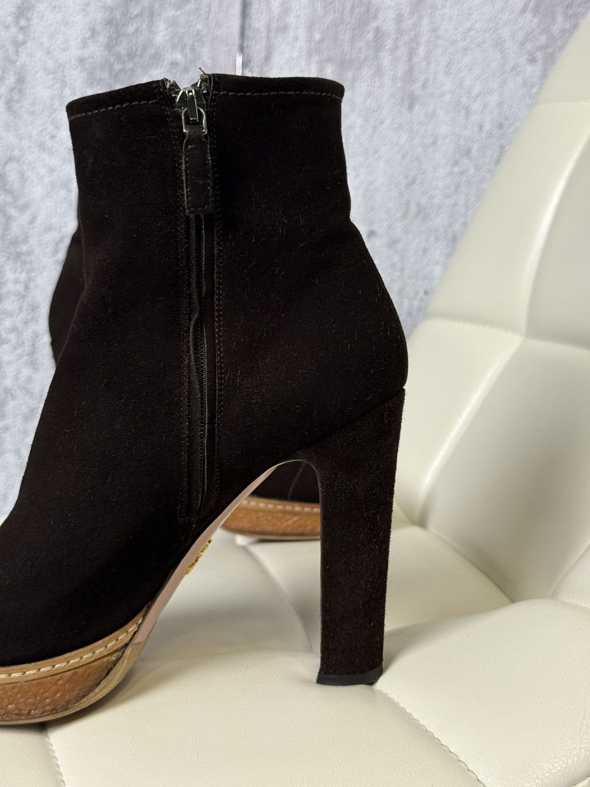 Prada Prada Suede Ankle Boots Brown High Heel Platform Zip Size 37 Size US 7 / IT 37 - 13 Thumbnail