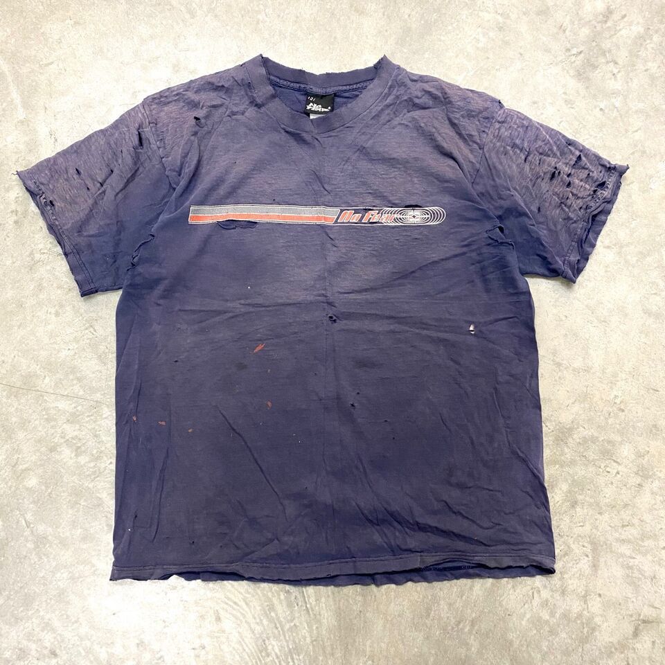 image of VTG 90's Thrashed Super Faded No Fear Distressed T Shirt in Faded Blue, Men's (Size XL)