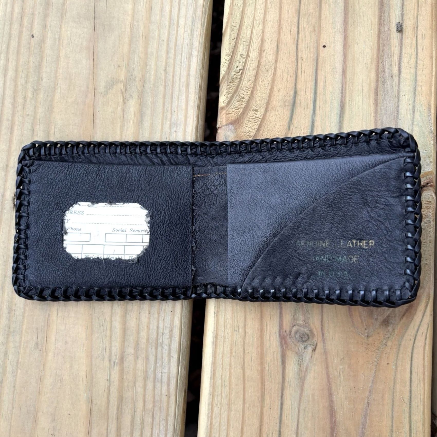 Vintage VINTAGE Handmade Leather Wallet Big Cats Can Be Dangerous Whipstitch Bi Fold USA Made Wallet Mens Brown Leather 9 in 4 in Fold Size ONE SIZE - 2 Thumbnail