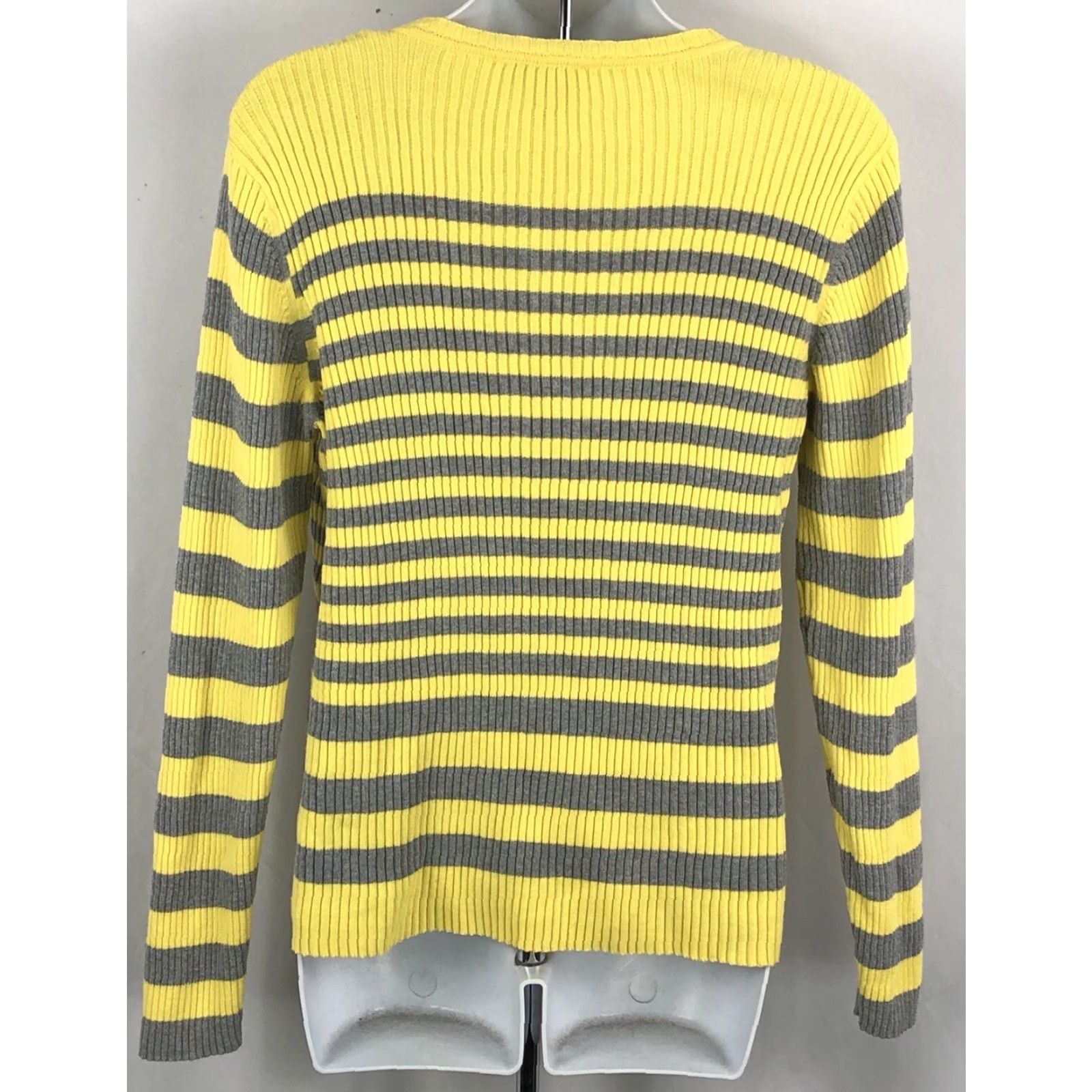 Vintage St Johns Bay sweater M yellow/gray stripe V-neck longsleeve Knit Pullover Women Regular Size M Yellow Stripe V-Neck Long Sleeve Casual Y2K 90s Size M / US 6-8 / IT 42-44 - 3 Thumbnail