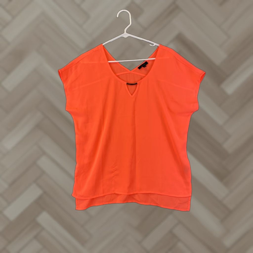 Vintage MINE Blouse Tunic Short Sleeve Boat Neck Womens M Coral Neon Size M / US 6-8 / IT 42-44 - 1 Thumbnail