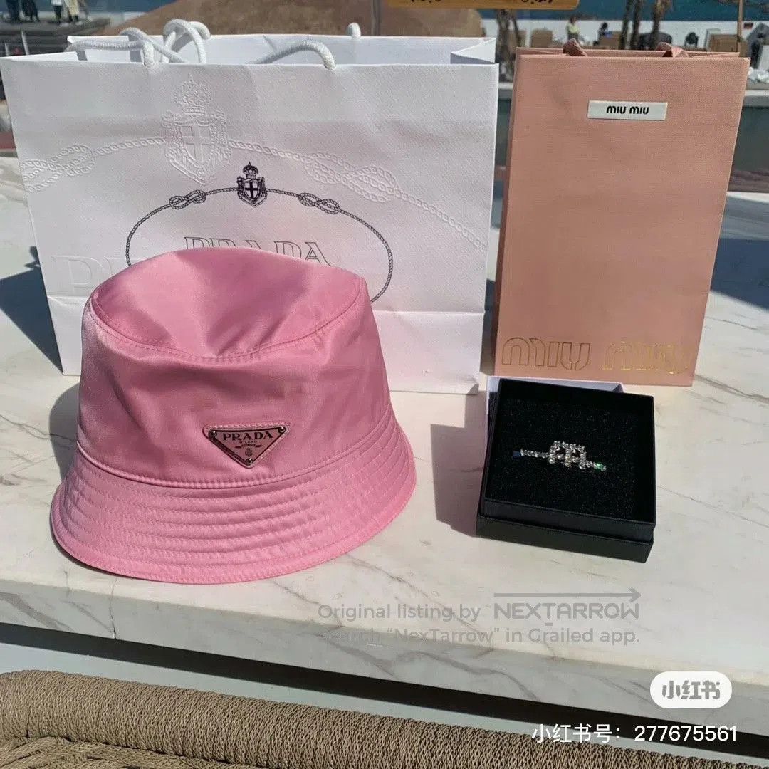 Prada Prada Pink Triangle Logo Bucket Hat. Size ONE SIZE - 1 Thumbnail