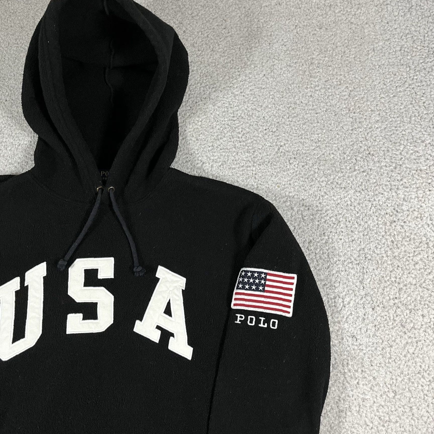 Polo Ralph Lauren VINTAGE Polo Ralph Lauren Hoodie Mens S Black Fleece USA Flag Stadium Pullover Size US S / EU 44-46 / 1 - 7 Thumbnail