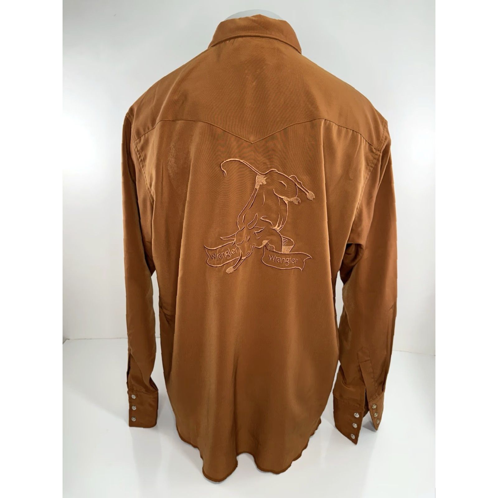 Wrangler WRANGLER Embroidered Western Shiny Rare Style Snap Shirt XL Mens Long Sleeve Burnt Orange / Bronze / Brownish Size US XL / EU 56 / 4 - 2 Thumbnail