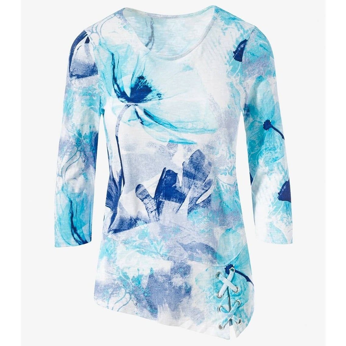 Chicos Chico’s Pressed Flower Asymmetrical Grommet Tunic Top Size XS / US 0-2 / IT 36-38 - 1 Thumbnail