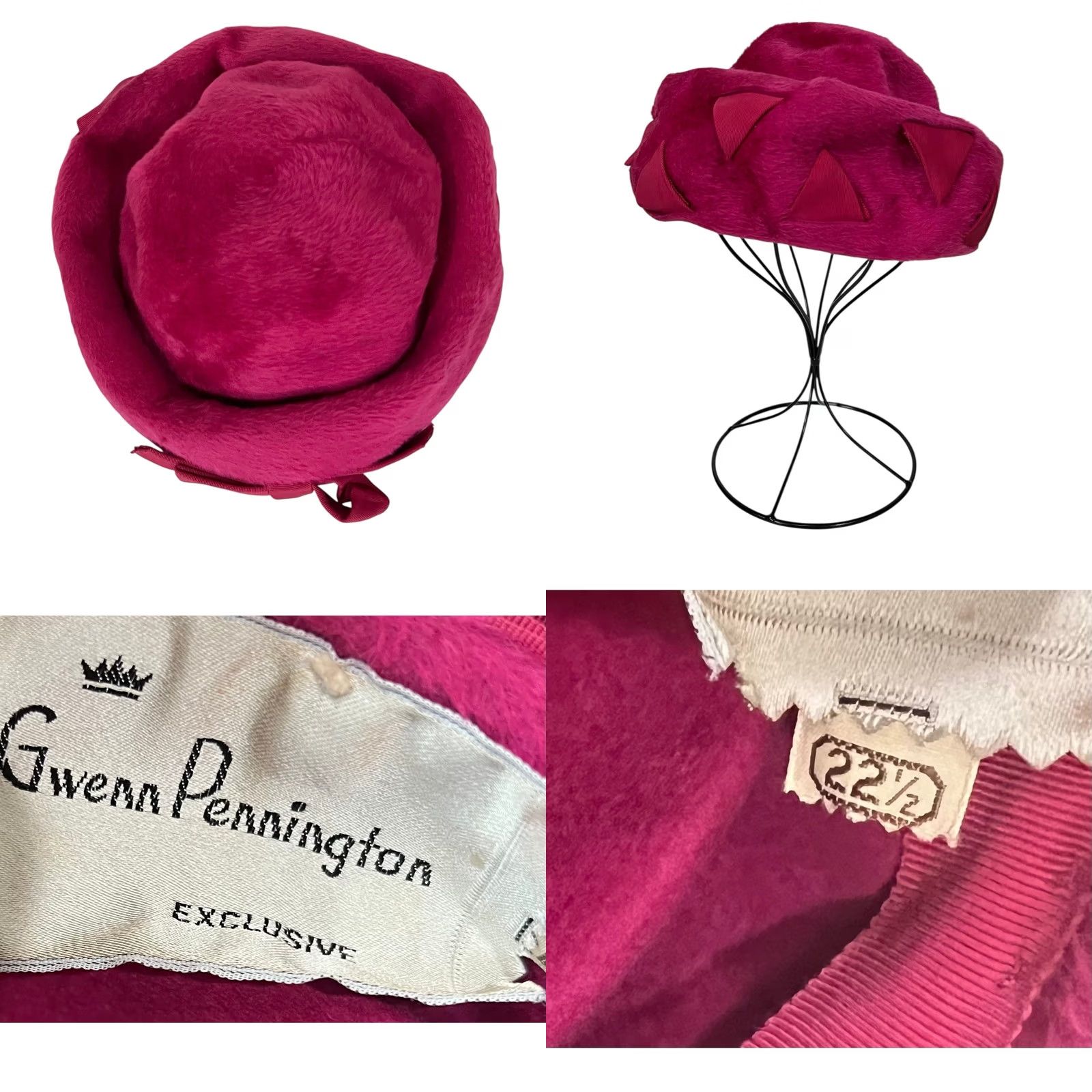 Vintage VINTAGE Gwen Pennington Hat Pink Faux Fur Fluffy Pillbox w/ Triangular Details Womens One Size Pink Pillbox Hat Size ONE SIZE - 8 Thumbnail