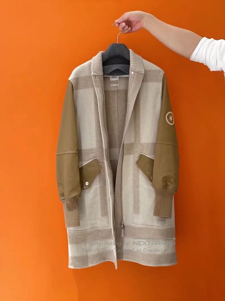 Hermes Hermes Leather Sleeve Tweed Coat Size XS / US 0-2 / IT 36-38 - 1 Thumbnail