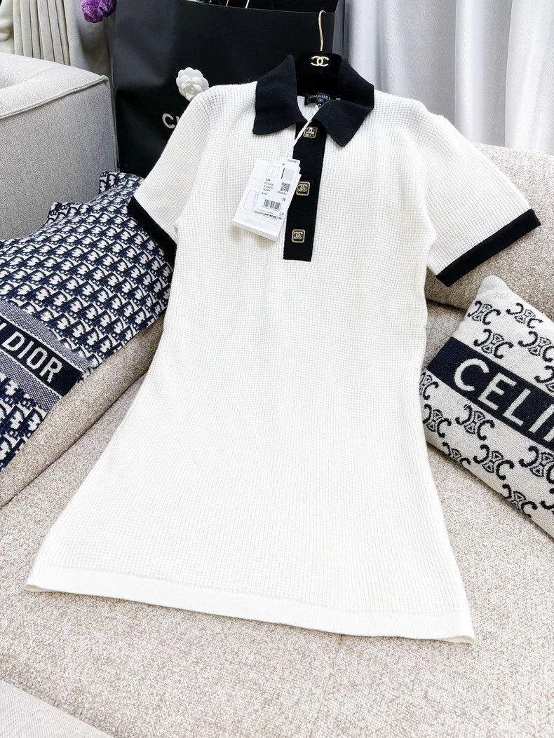 Chanel Chanel 23A white and black Polo collar short-sleeved knitt Size XS / US 0-2 / IT 36-38 - 1 Thumbnail