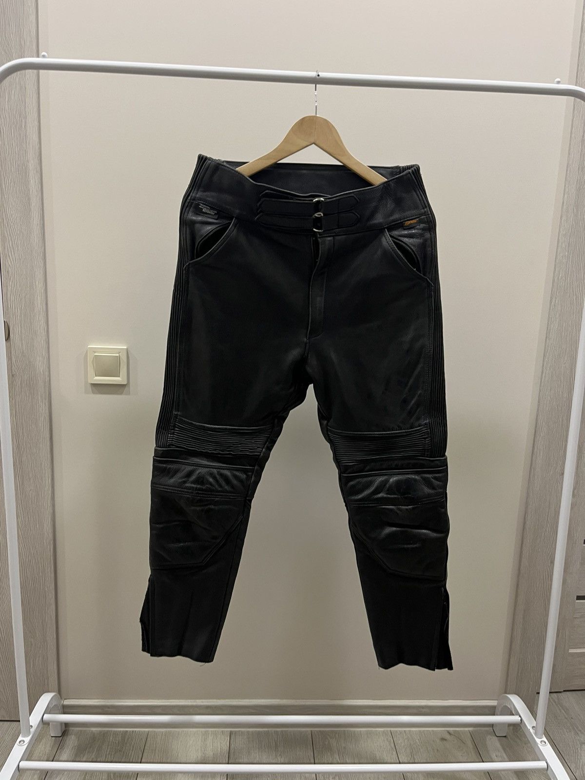 Leather VINTAGE NAVY MOTOR CYCLE GEAR LEATHER PANTS WITH PADS Size US 34 / EU 50 - 1 Thumbnail