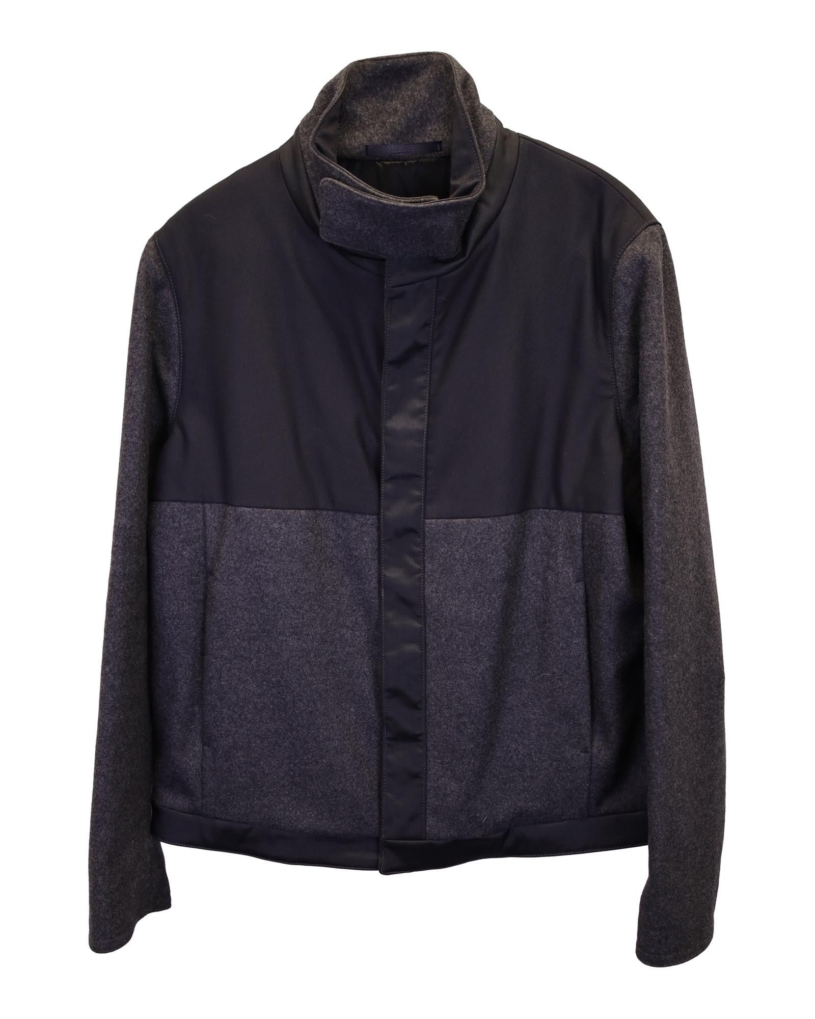 image of Two-Toned Moto Jacket In Grey Wool By Valentino, Men's (Size Medium)