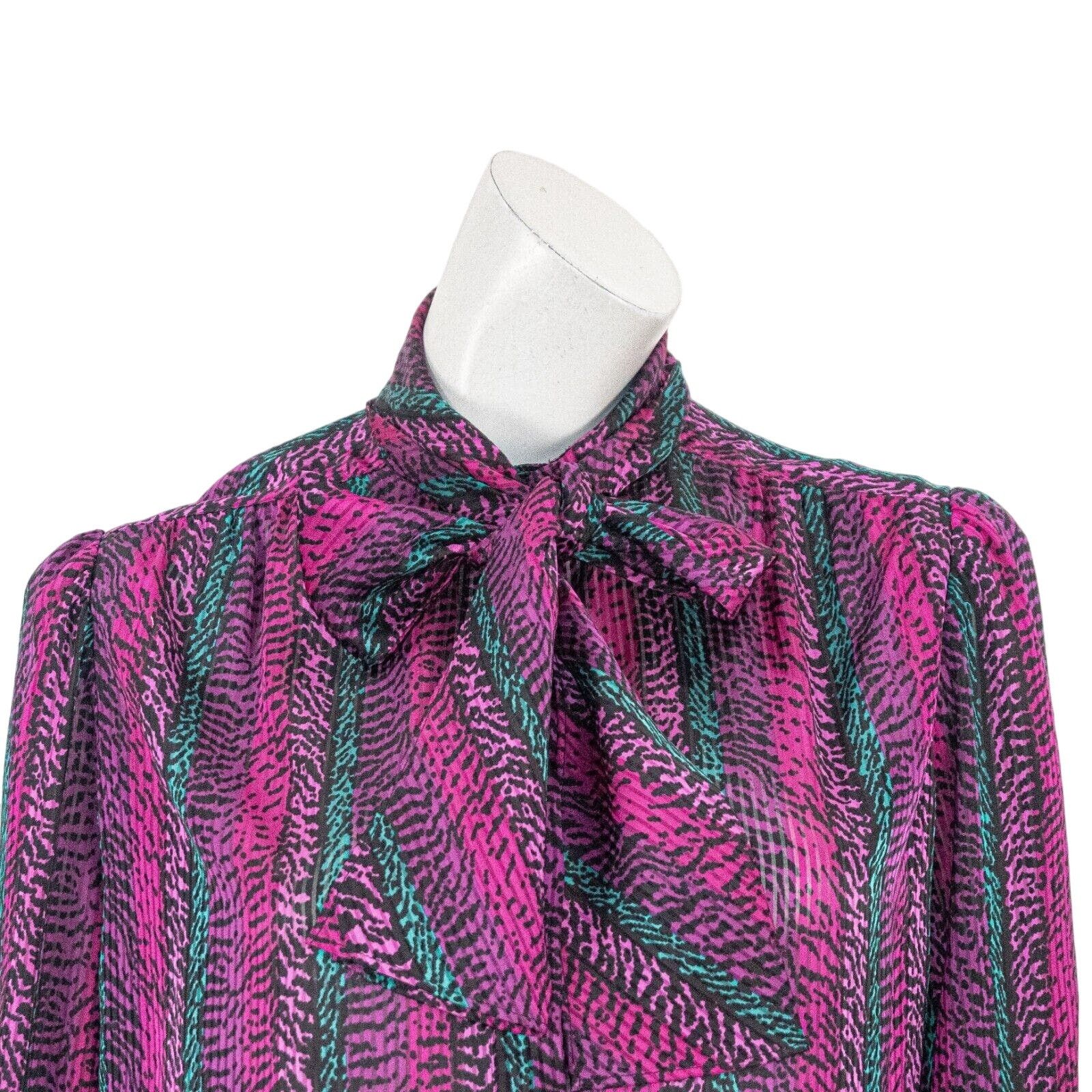 St. John VTG ST. JOHN Women's Tie Neck Blouse in Purple print Size M / US 6-8 / IT 42-44 - 8 Thumbnail