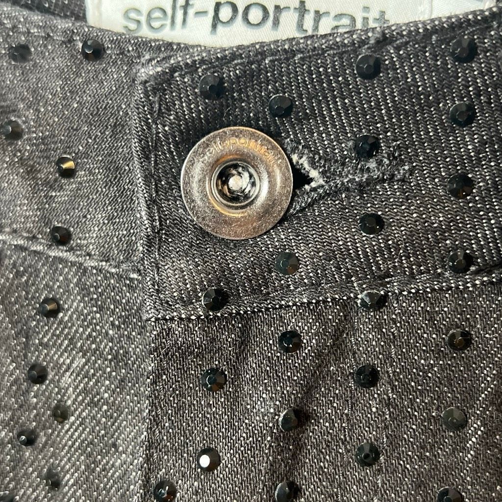 Self-Portrait Self-Portrait Black Rhinestone Embellished Straight Denim Jeans Size 26 Size 26" / US 2 / IT 38 - 8 Thumbnail
