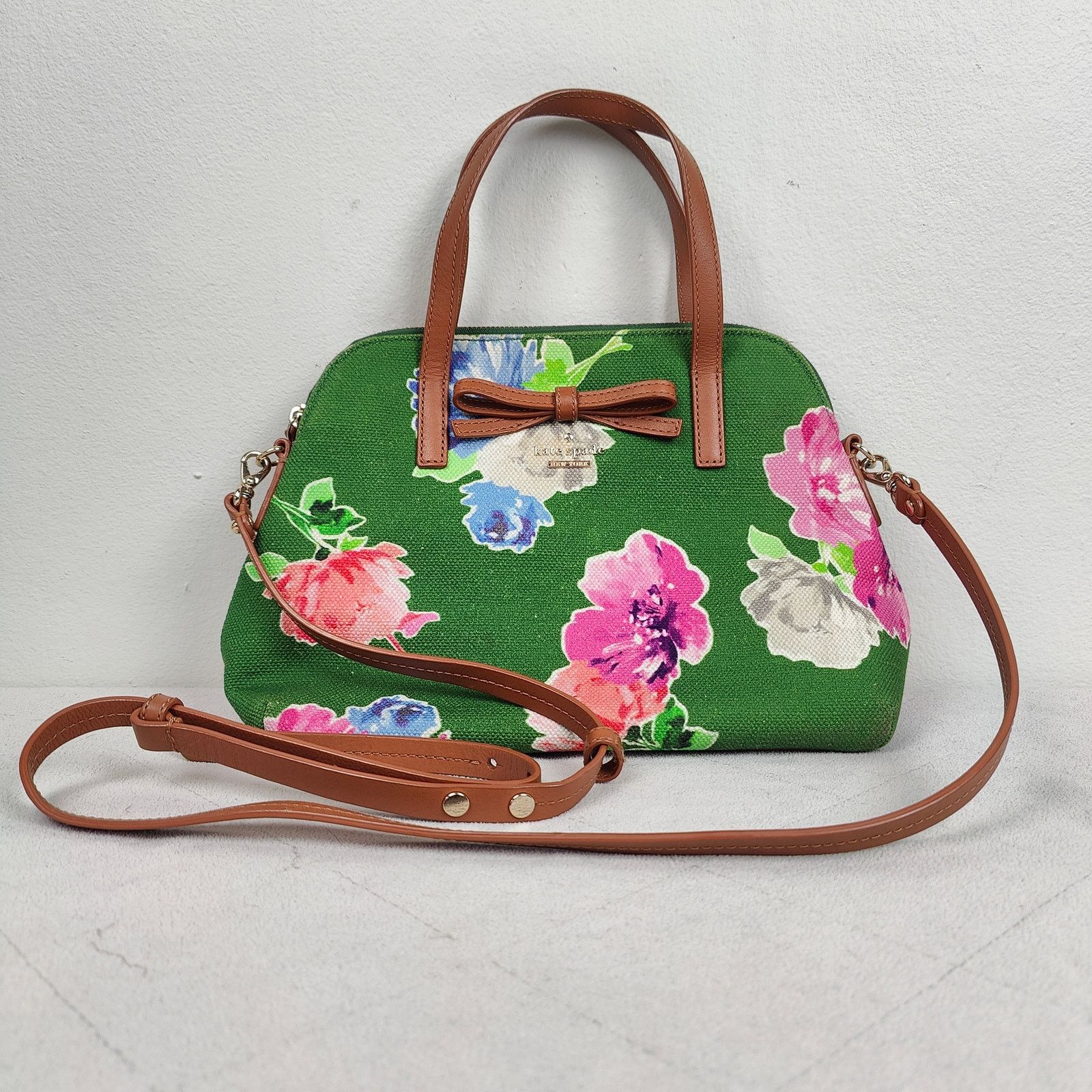 Kate Spade Floral Canvas Bag Green Top Handle Shoulder Strap, Women's