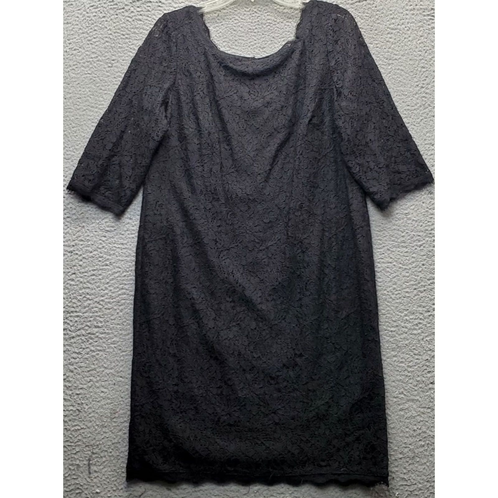 Adrianna Papell Adrianna Papell Dress Womens 14W Black Sheath Women Crochet Lace Overlay Lined Back Zip Size XL / US 12-14 / IT 48-50 - 2 Thumbnail