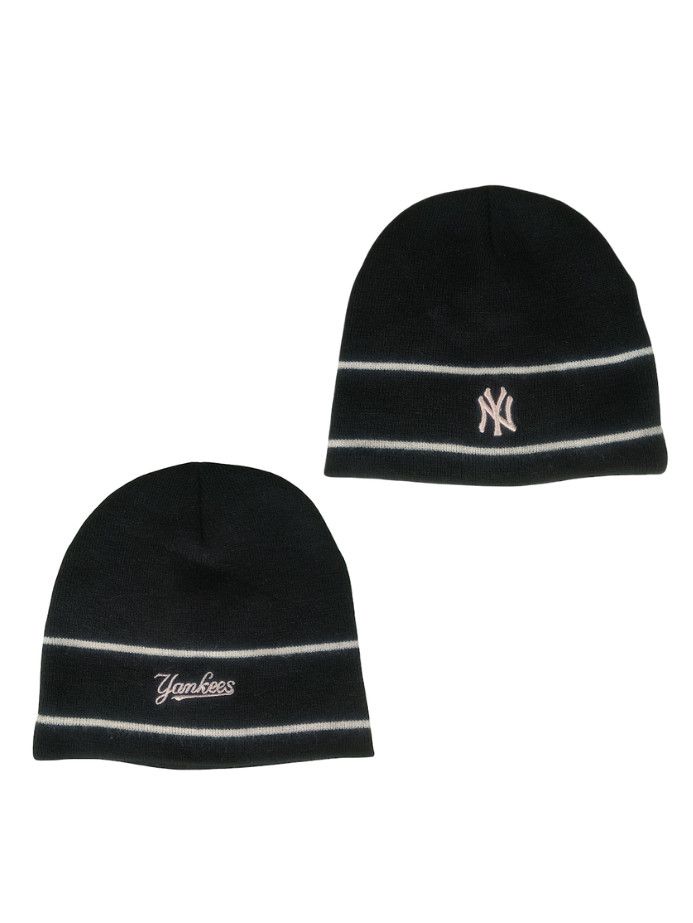 Drew Pearson New York Yankees Vtg Beanie Black White Stripe MLB 90s Hat Size ONE SIZE - 1 Thumbnail