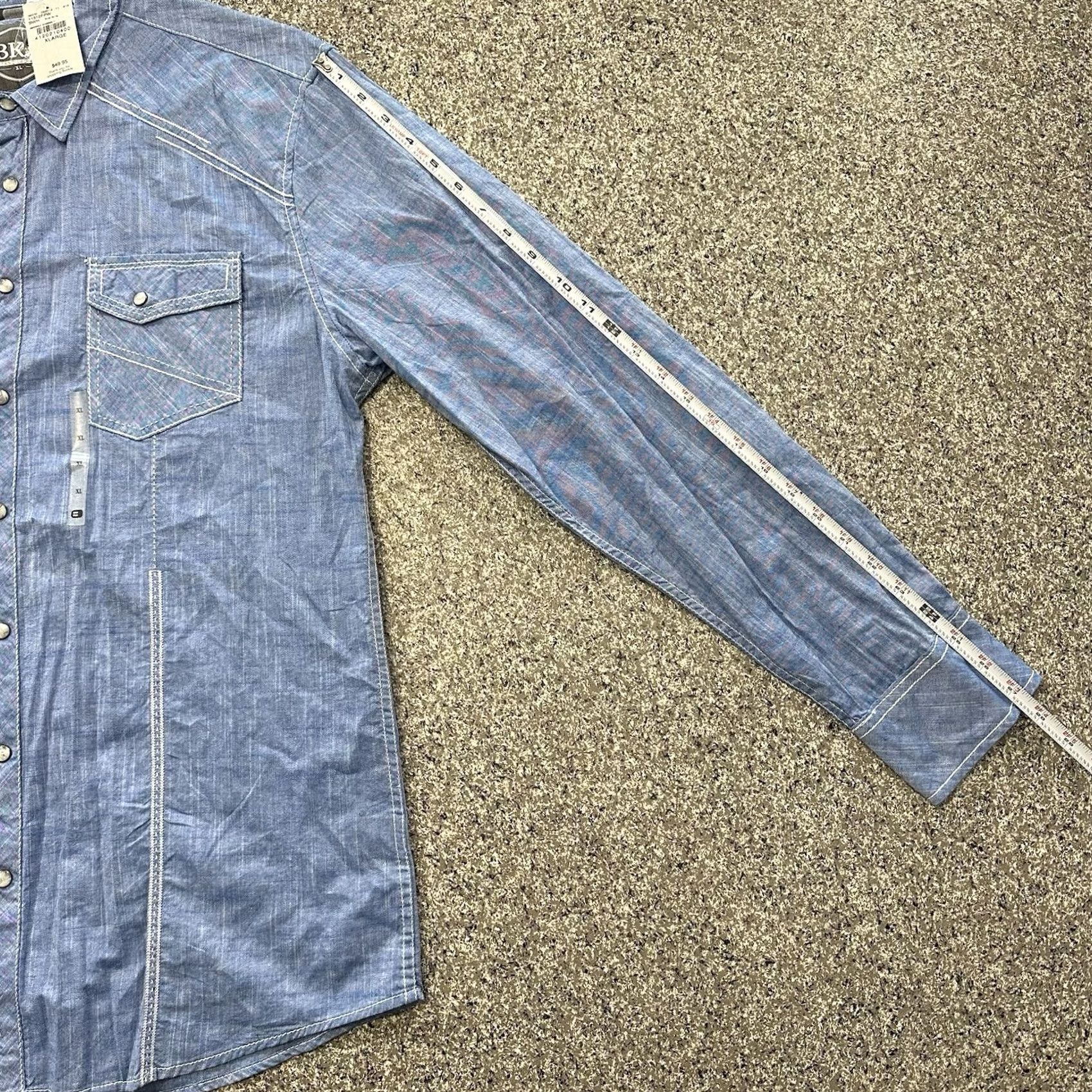 BKE BKE Pearl Snap Shirt Mens XL Blue Chambray Western Long Sleeve Standard Fit Size US XL / EU 56 / 4 - 6 Thumbnail