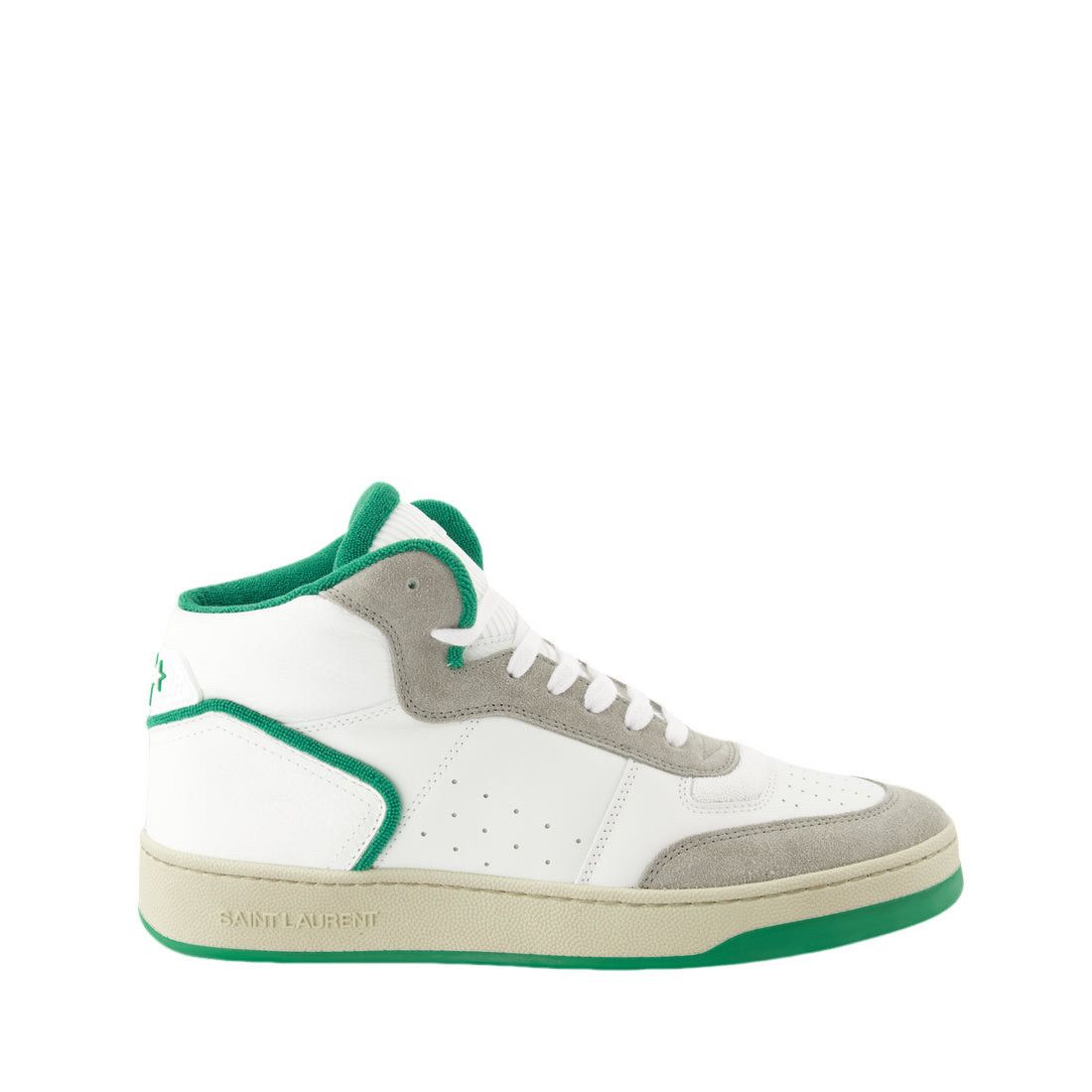 SAINT LAURENT SL/80 White/Green Canvas And Leather Sneakers