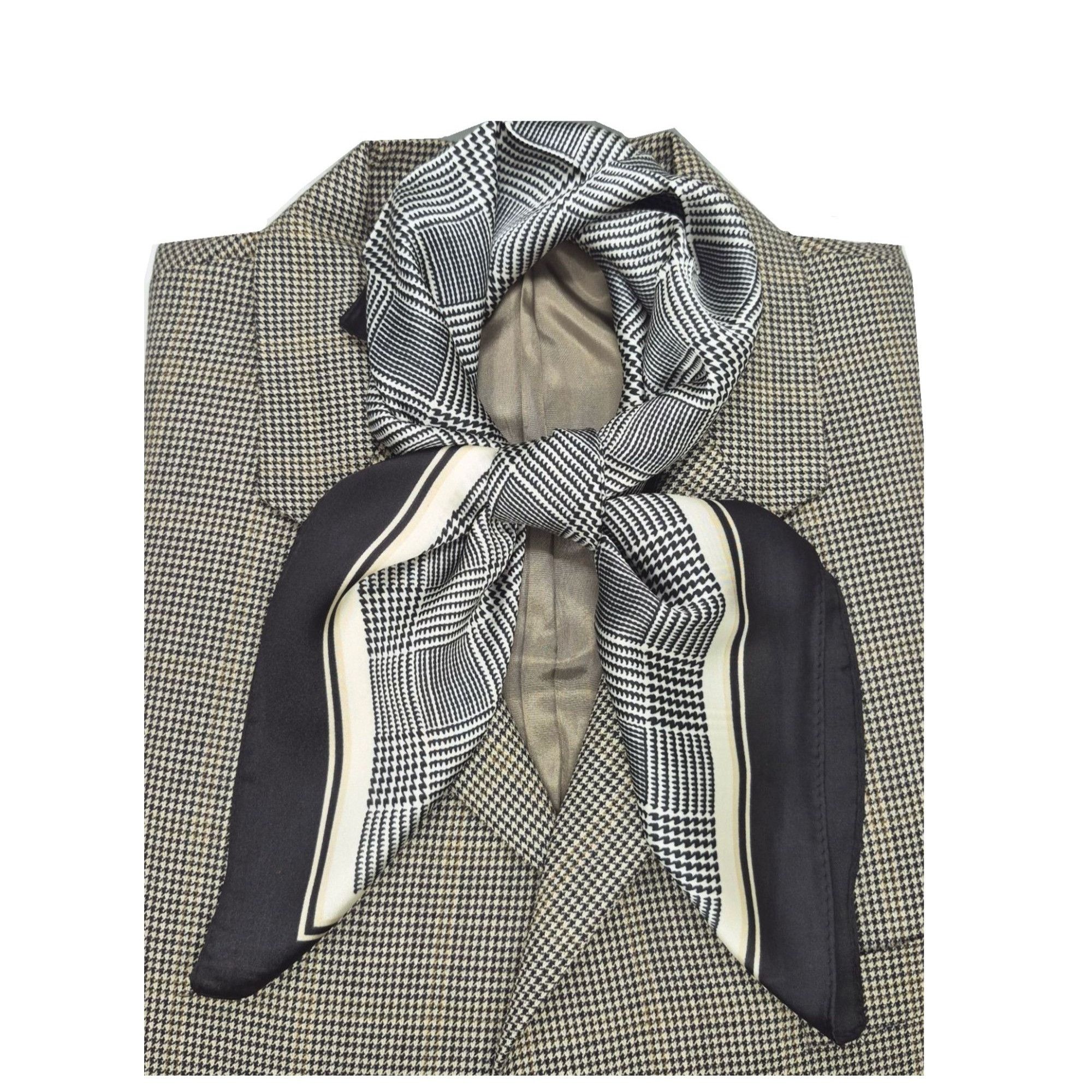 Other ✨Luxurious Chic Silky Square Scarf Black & White Houndstooth Size ONE SIZE - 2 Thumbnail