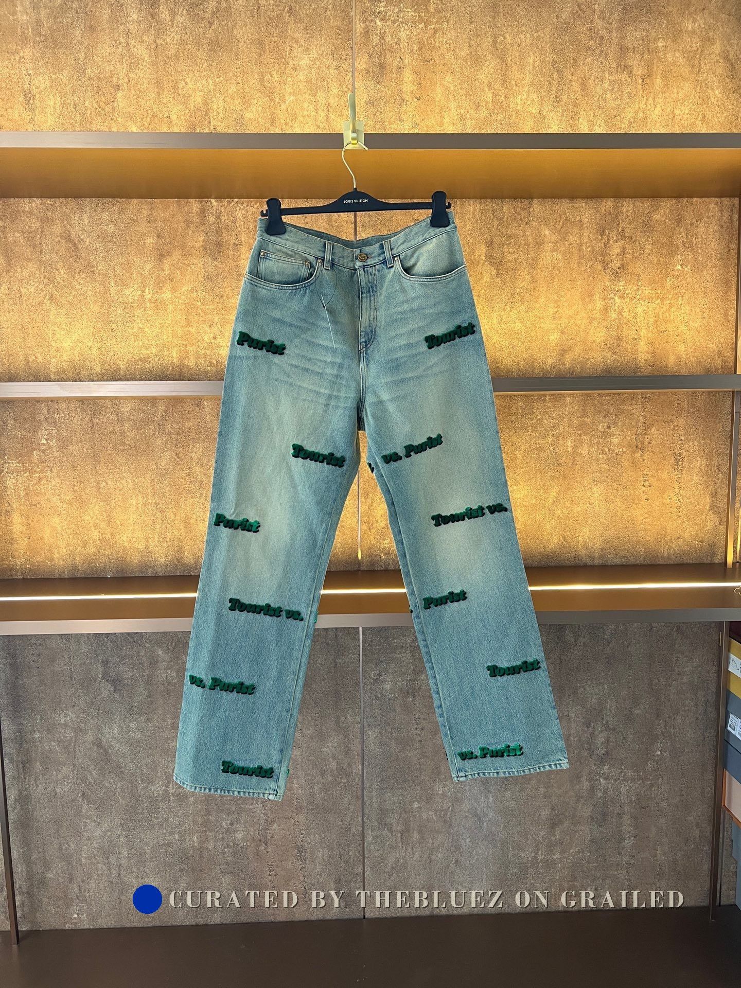 Louis Vuitton Louis Vuitton Green Flocked Embossed Logo Jeans Size US 33 - 1 Thumbnail