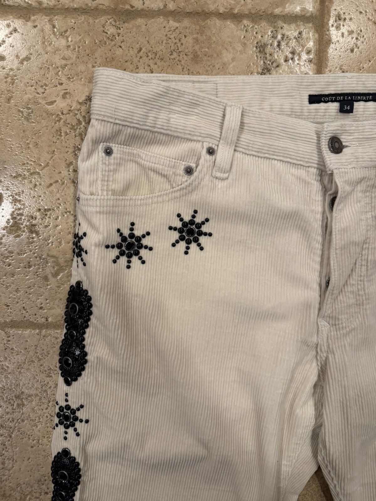 Cout de la Liberte Coût De La Liberté Jimmy-Star Studs Cord Flare Ivory Pants Size US 34 / EU 50 - 5 Thumbnail