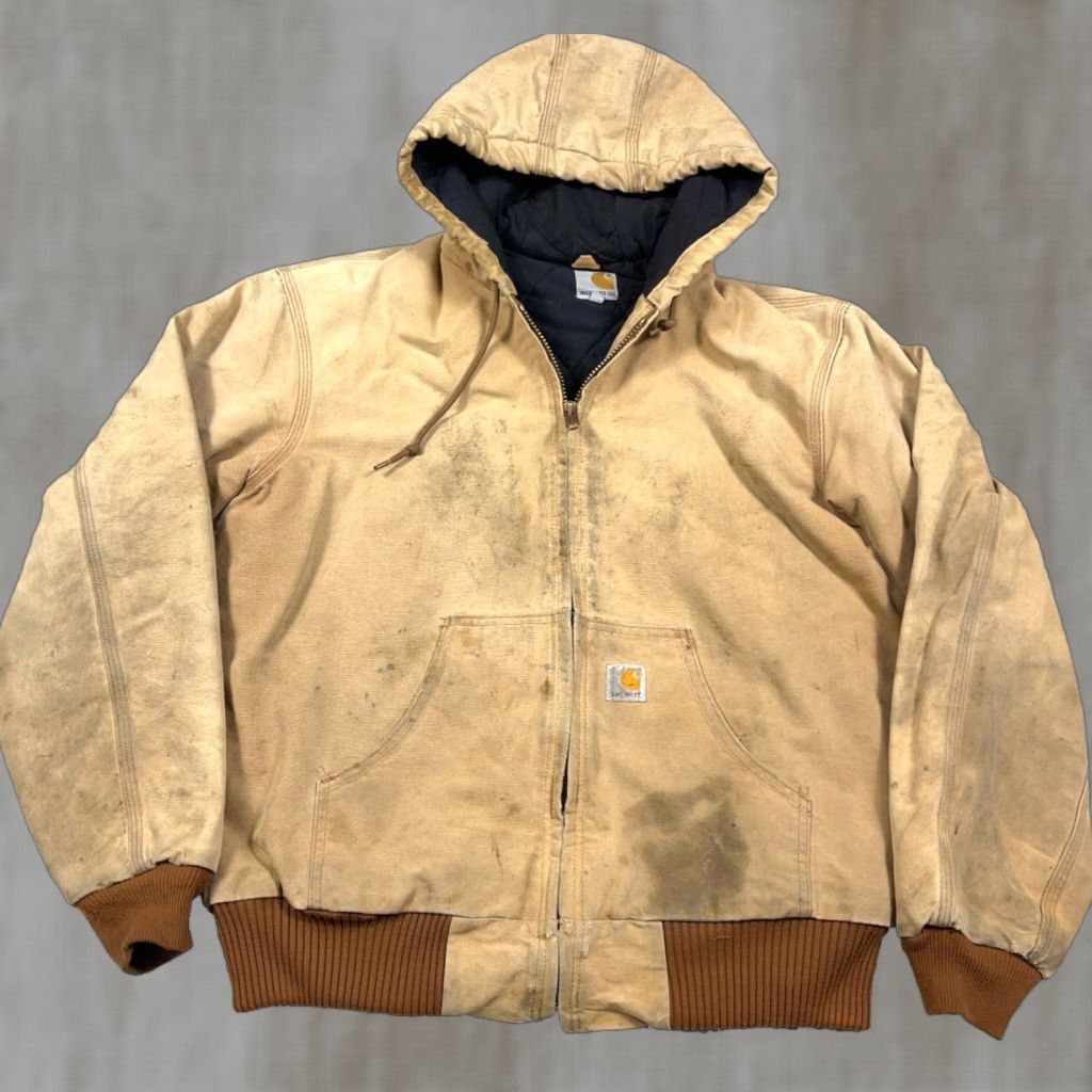 VINTAGE Carhartt Jacket J140 Mens M Brown Canvas Union USA Distressed Thrashed