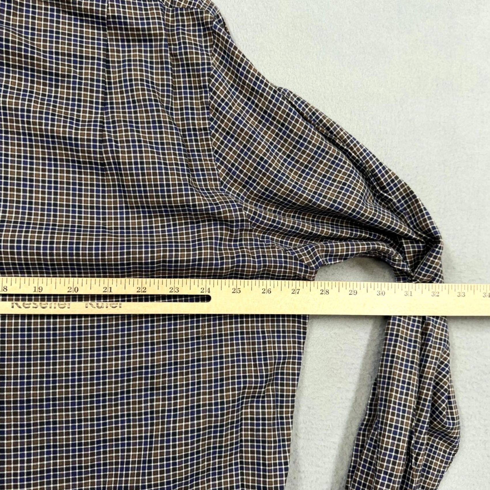 Peter Millar Peter Millar Shirt Mens XL Brown Gingham Cotton Dress Button Front Long Sleeve Size 46R - 6 Thumbnail
