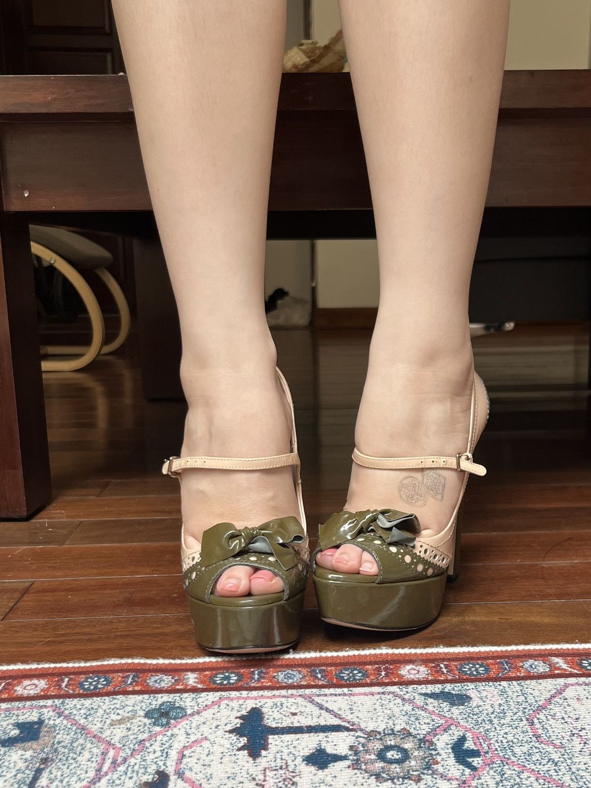 Miu Miu Miu Miu cream and moss green Mary Jane platform heels Size US 6 / IT 36 - 5 Thumbnail