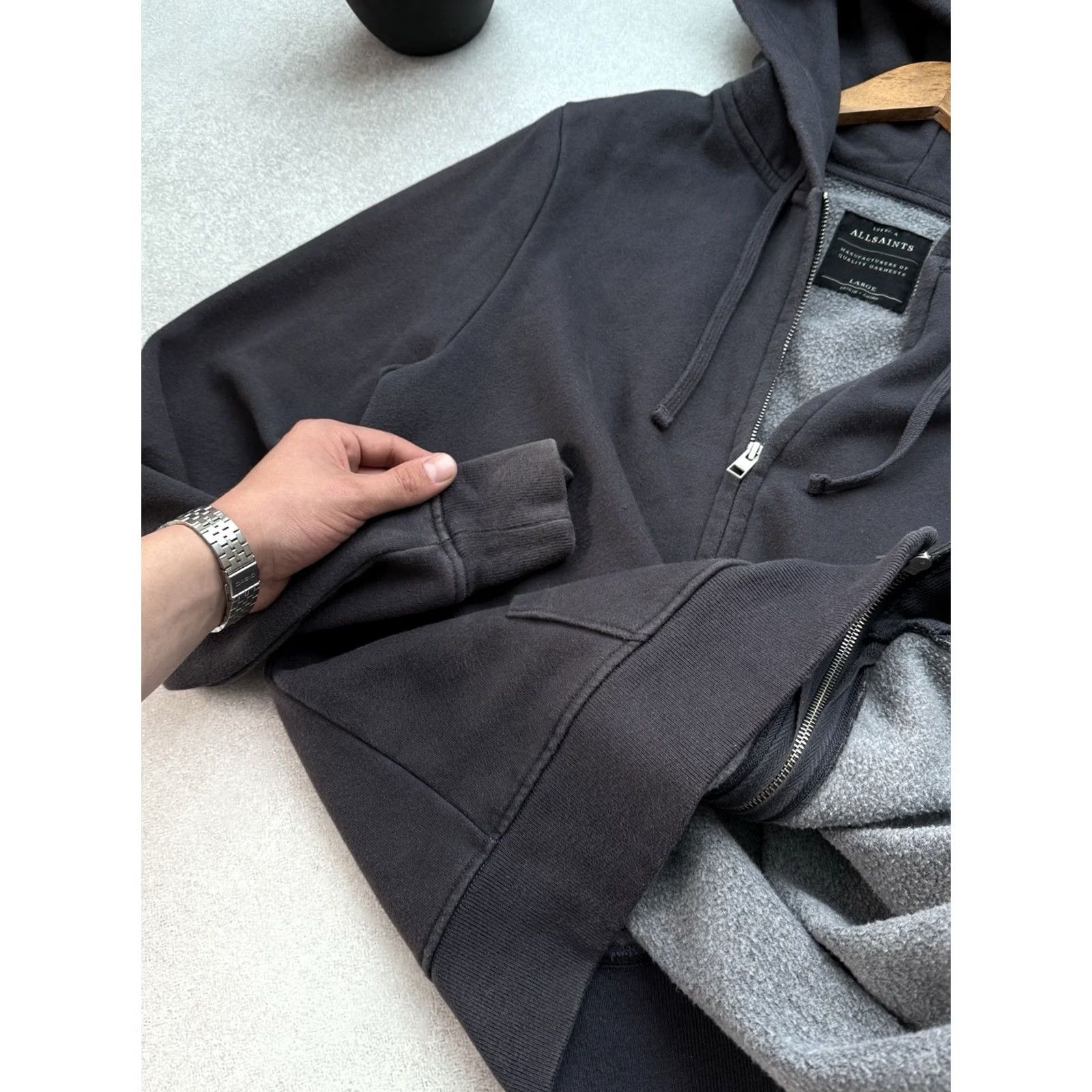 Allsaints VINTAGE ALLSAINTS Brace Hoodie Full Zip Cotton Men’s Gray Ramskull Logo L Hoodie Men Gray 90s Designer City USA Full Zip Hooded Mens Size US L / EU 52-54 / 3 - 7 Thumbnail