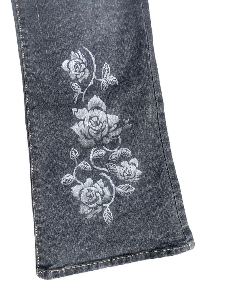 If Six Was Nine 2000s Japanese archive Vkei Flared Floral Dark-Wash Jeans Size US 28 / EU 44 - 6 Thumbnail