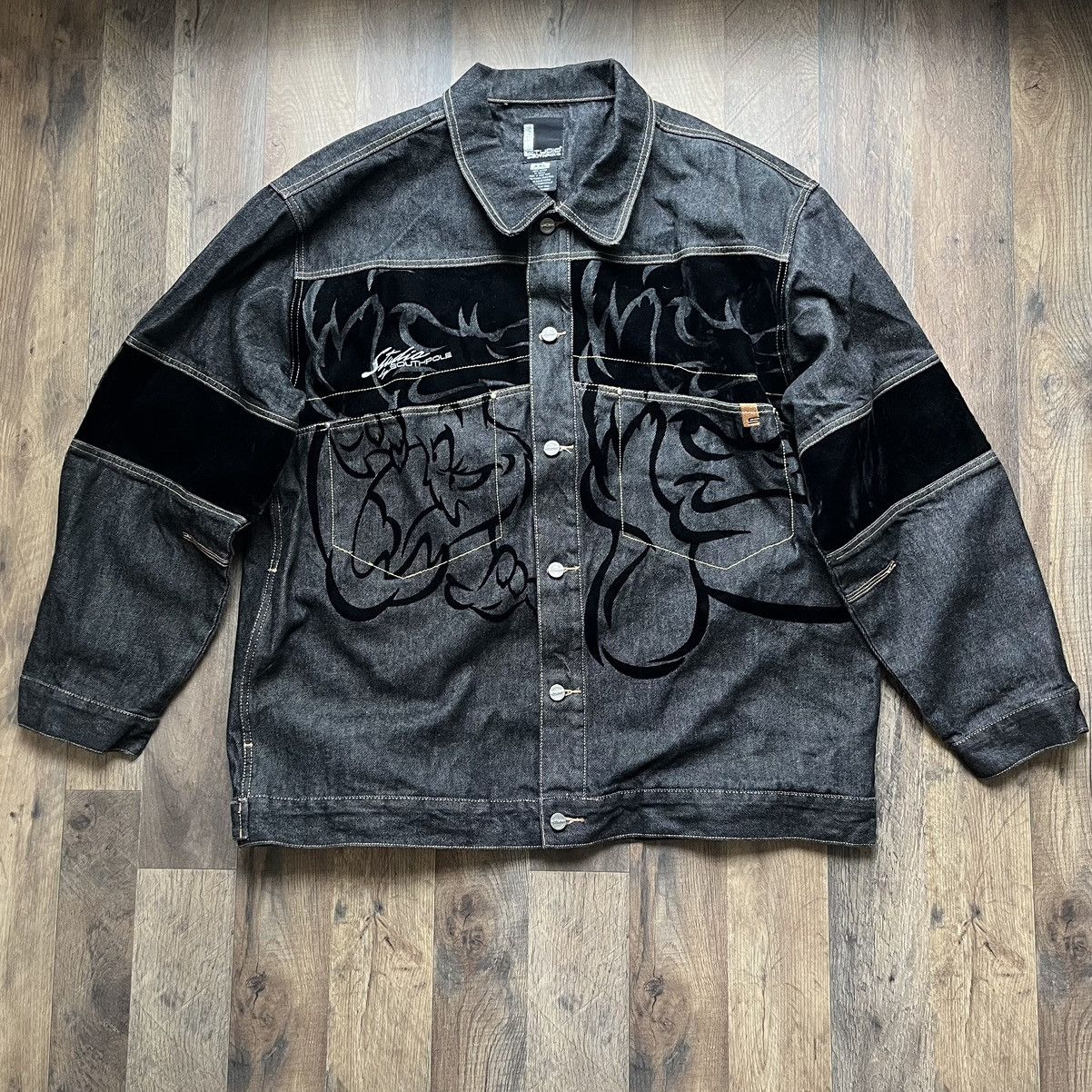 image of Southpole x Vintage Crazy Y2K South Pole Studio Looney Tunes Denim Jacket in Black, Men's (Size 2XL